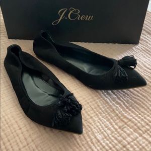 J.Crew Lottie Tassel Flats in Black Suede